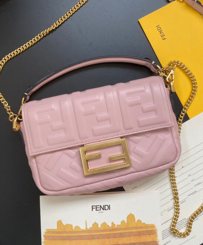 Fendi Mini Baguette Leather Bag 8BS017 Pink